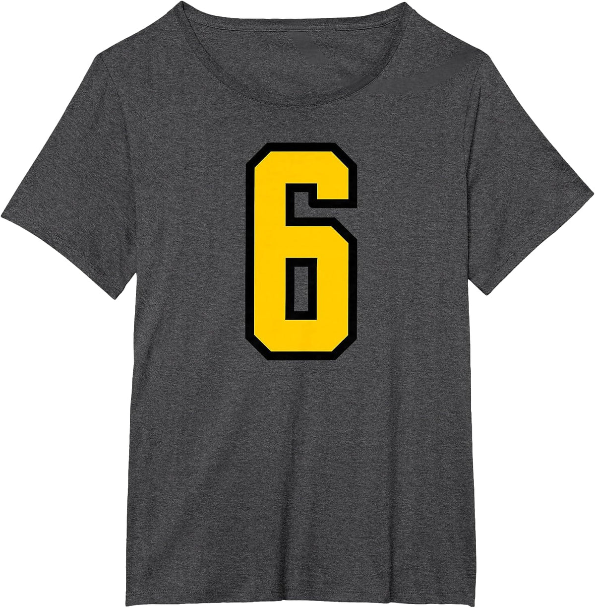 Yellow Black Sports Team Number #6 T-Shirt - Dark Heather Grey