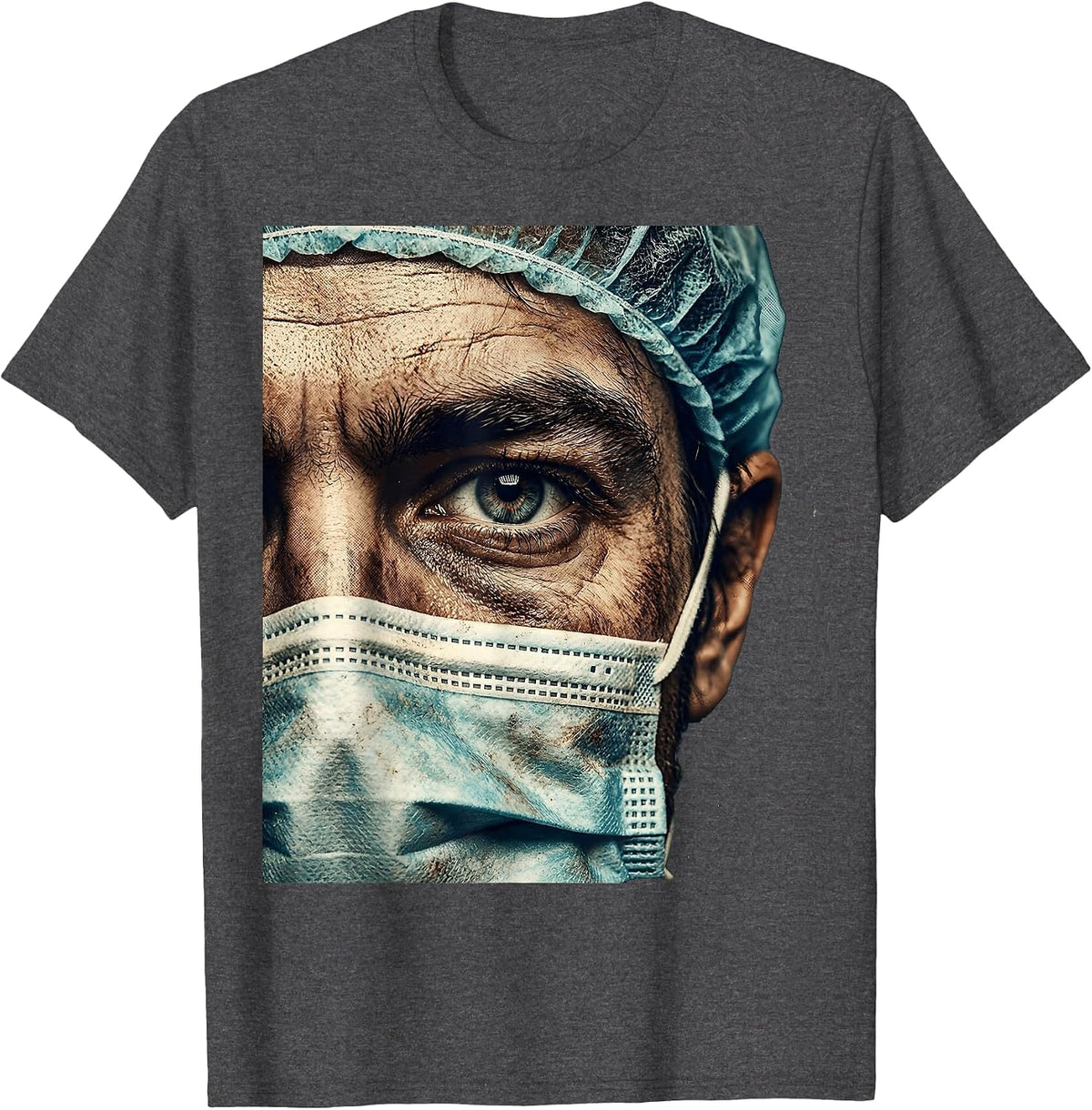 ER Nurse Close-Up Eye Surgical Mask Scrub Cap T-Shirt - Dark Heather Grey