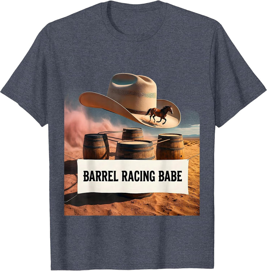 Barrel Racing Babe Cowgirl Rodeo Design T-Shirt - Heather Blue