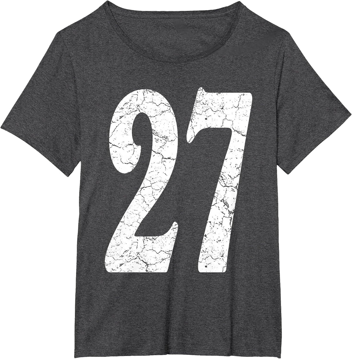 Distressed White Number 27 Jersey Uniform Player Fan T-Shirt - Dark Heather Grey