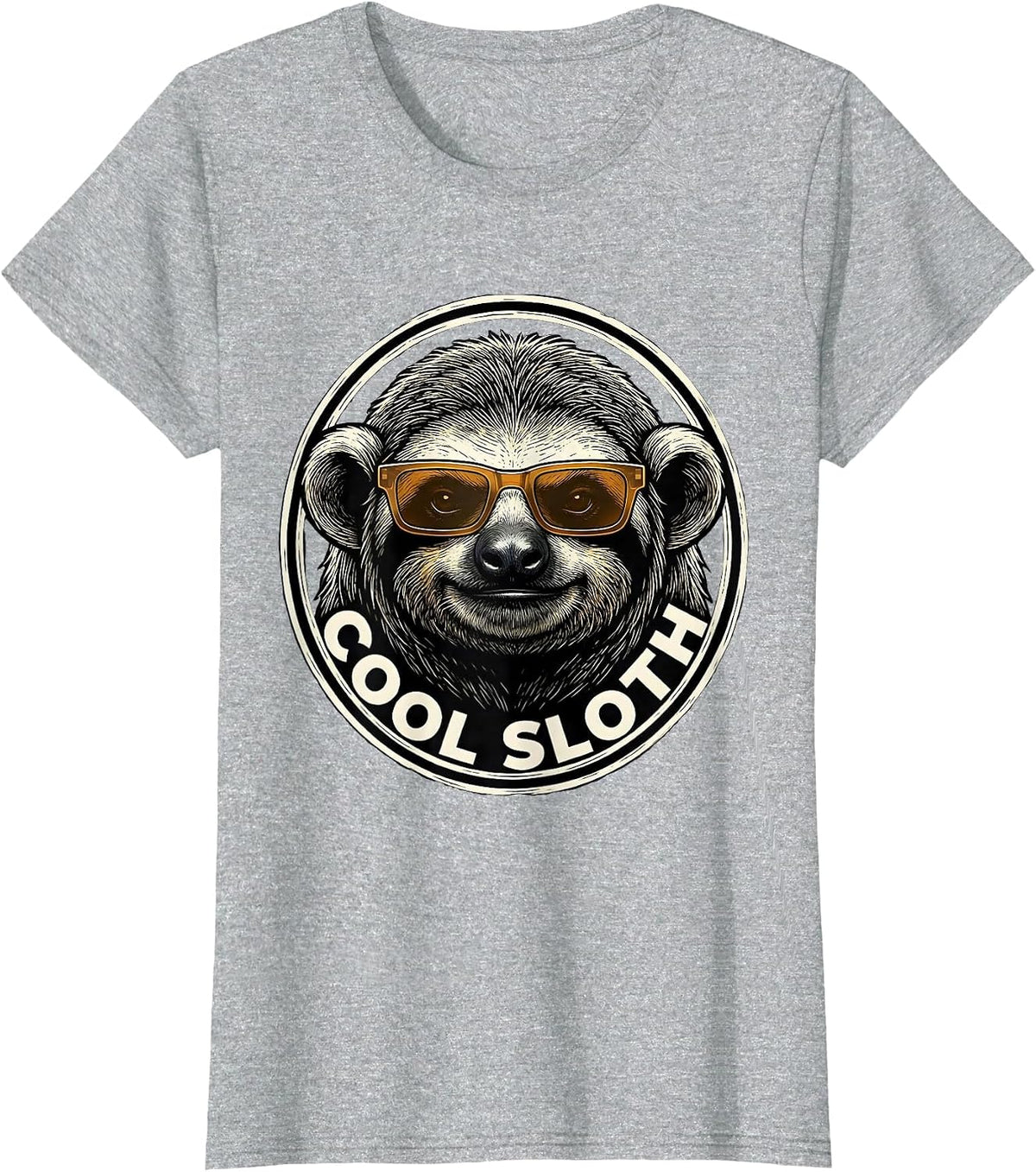 Cool Sloth Woodcut Engraving Funny Animal Humor T-Shirt - Heather Grey