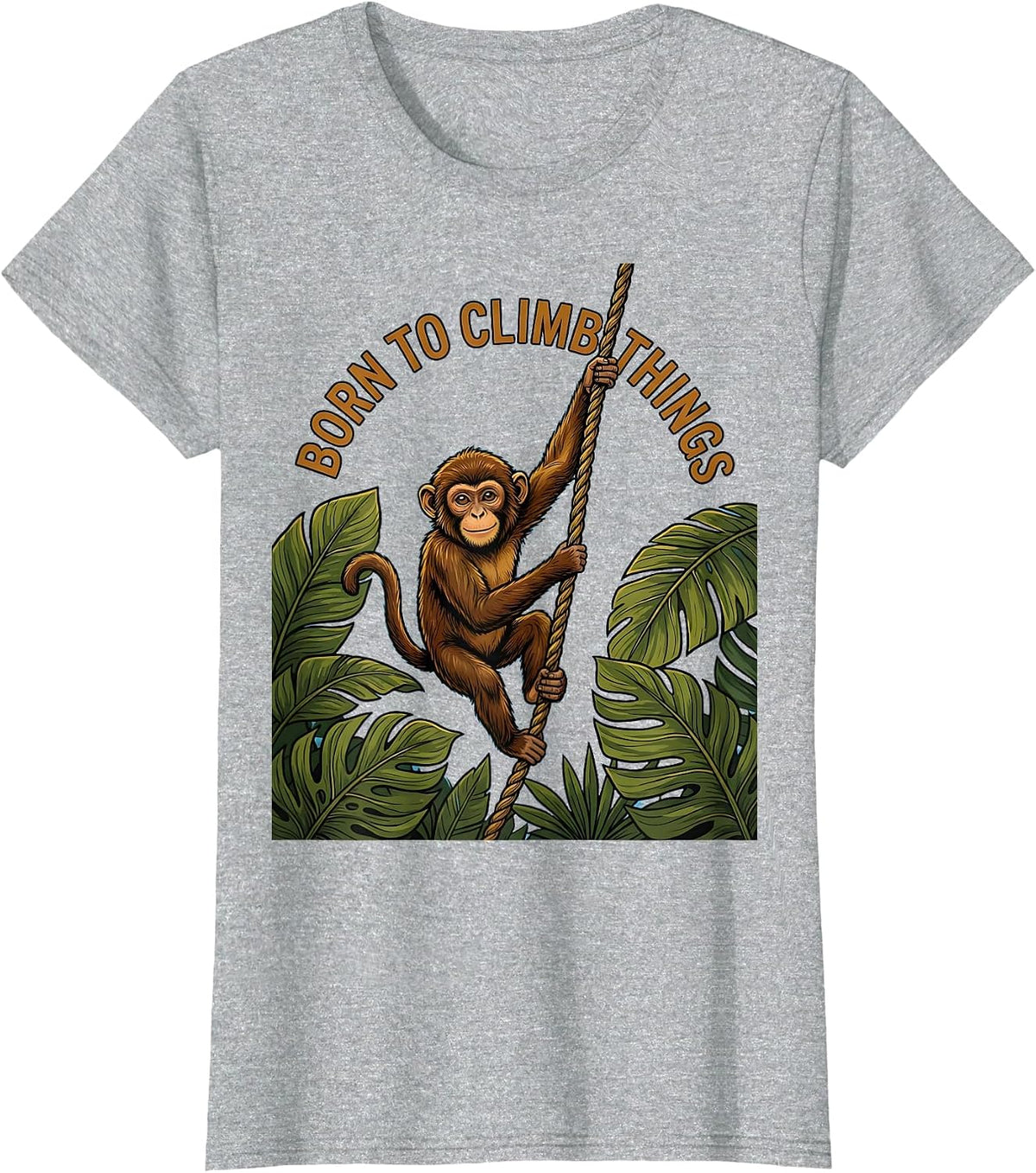 Women's Born to Climb Things Monkey Graphic Design T-Shirt - Heather Grey