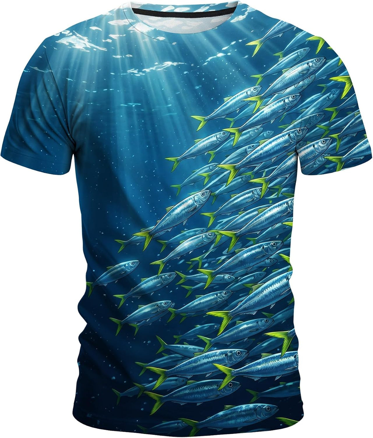 Men’s 3D Ocean Graphic T-Shirt, Nautical & Sailing Print Summer Top - School of Fish-02