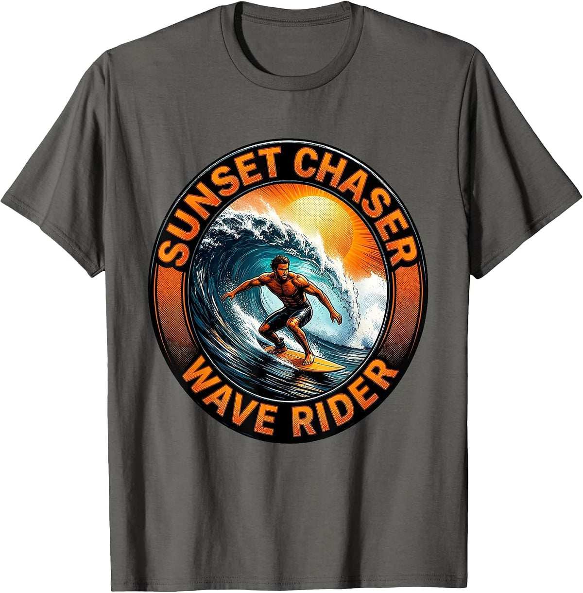 Sunset Chaser Wave Rider Hawaiian Men's Design T-Shirt - Asphalt Grey