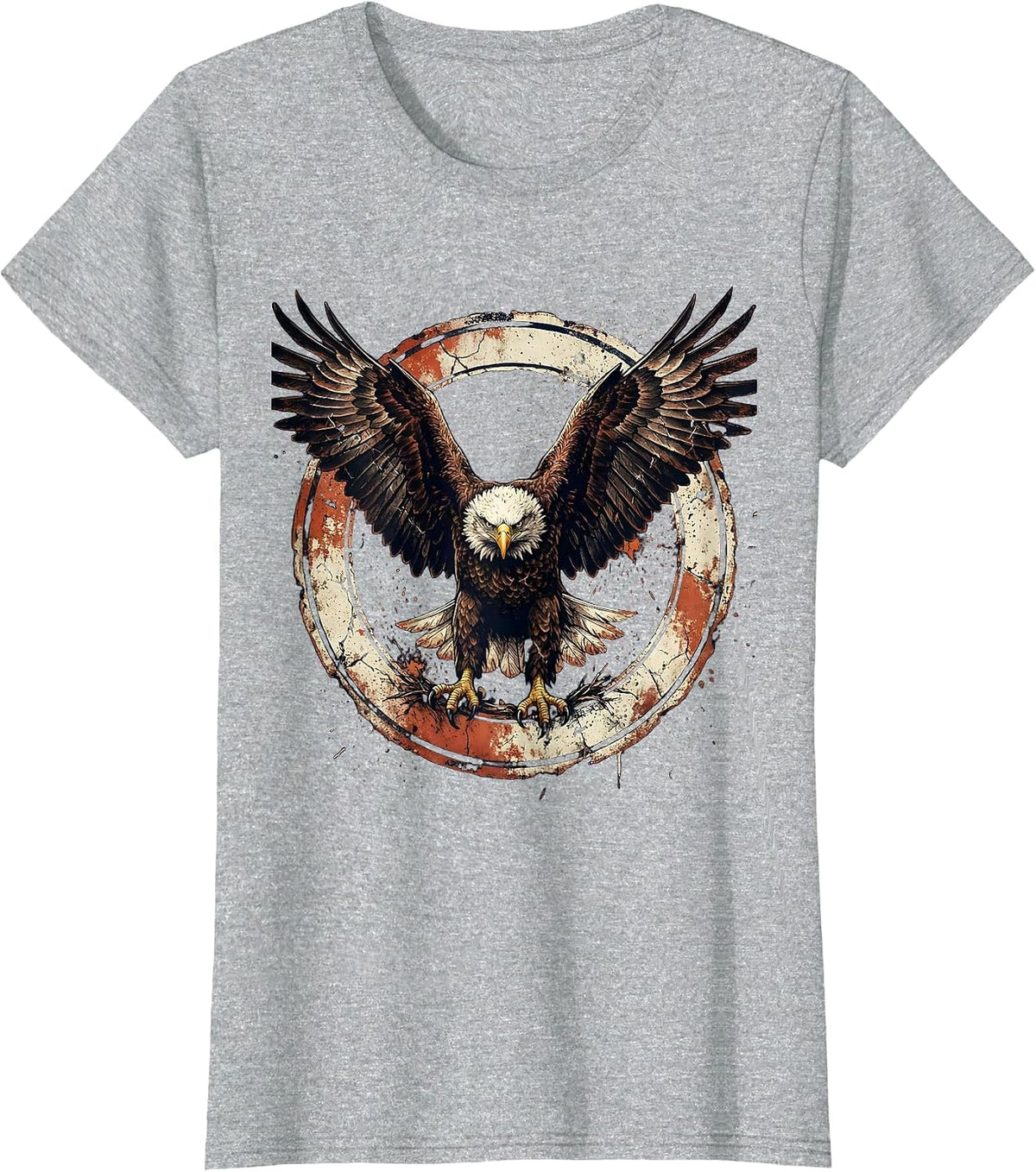 Bald Eagle Full Wingspan Spread Illustration T-Shirt - Heather Grey