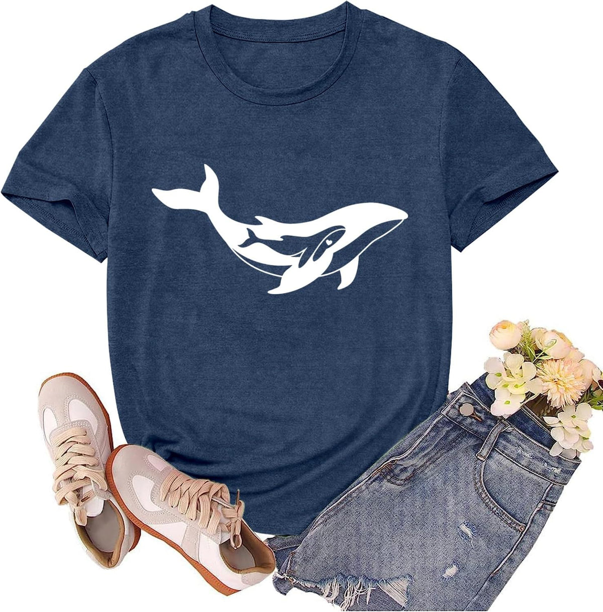 Whale Shirts for Women Whale Lover Tshirts Ocean Animal Tshirt Sea Life Tee Tops - Blue