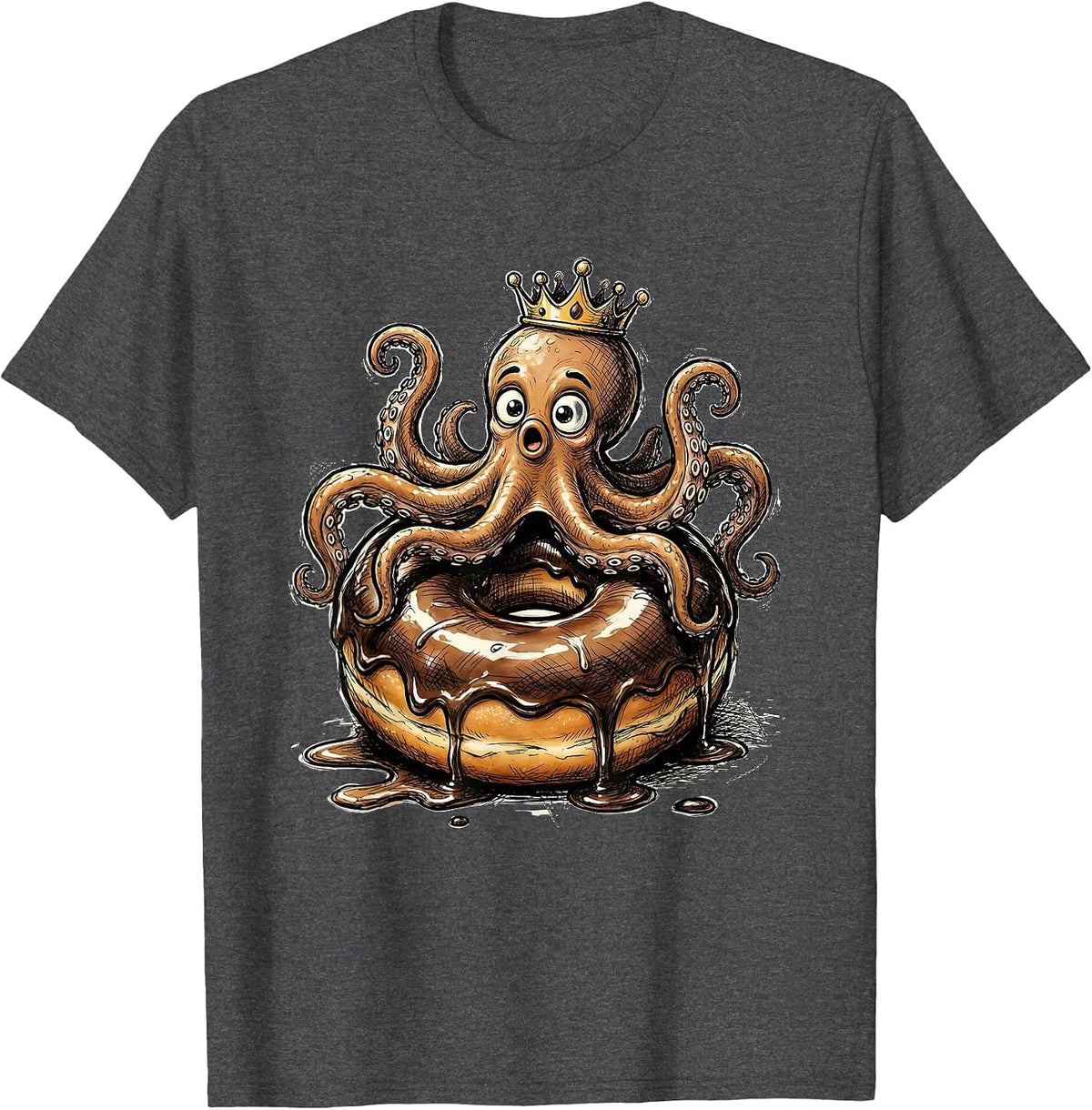 Octopus Glazed Donut Funny Food Art Design T-Shirt - Dark Heather Grey