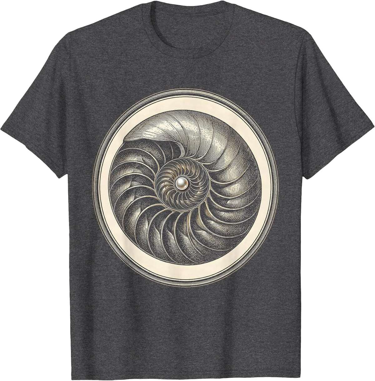 Nautilus Shell Pearl Center Illustration T-Shirt - Dark Heather Grey