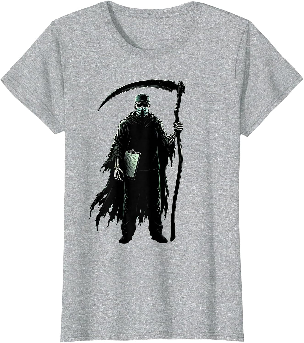 Halloween Grim Reaper Surgical Scrubs Design T-Shirt - Heather Grey