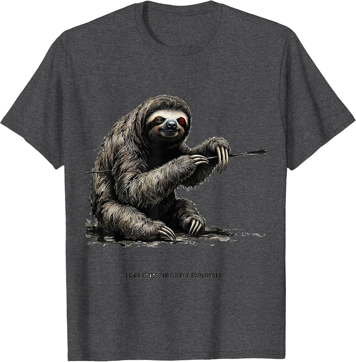 Men's I Will Cross The Forest Eventually Funny Sloth Lover Gift T-Shirt - Dark Heather Grey