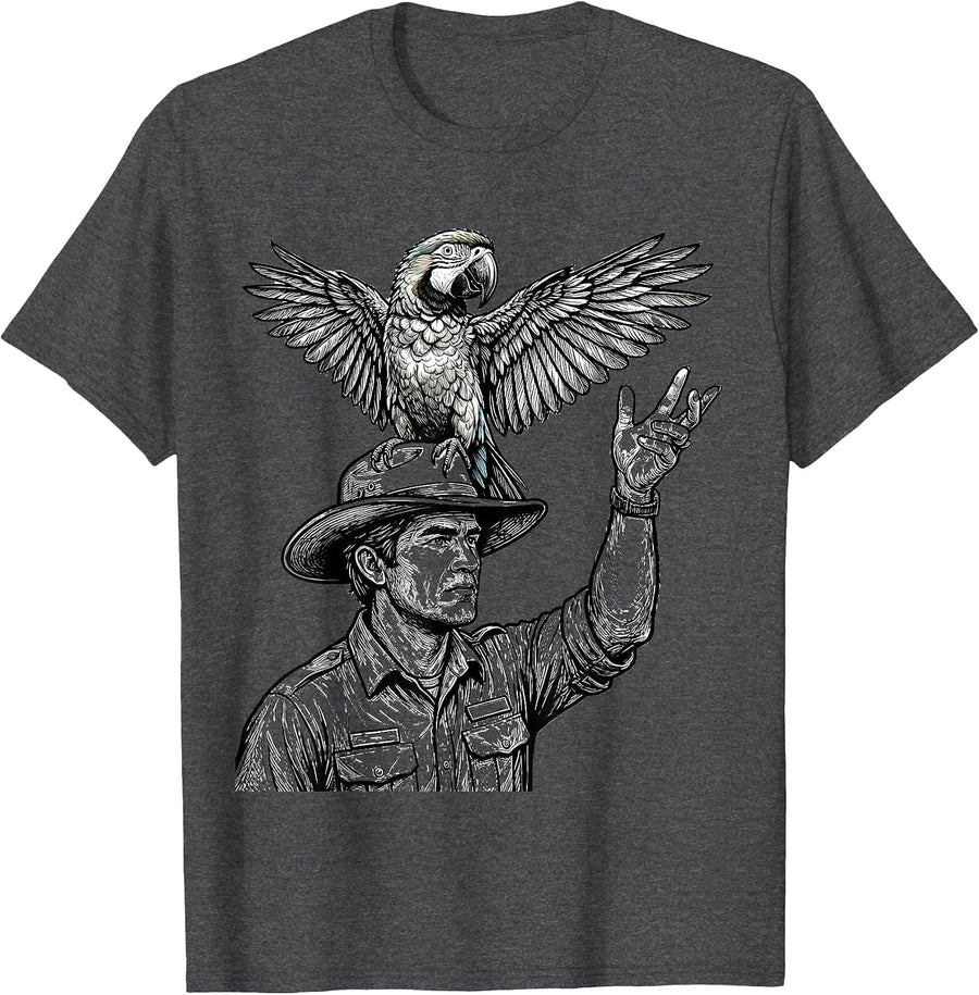 Men's Zoo Keeper Parrot Perch Illustration T-Shirt - Dark Heather Grey