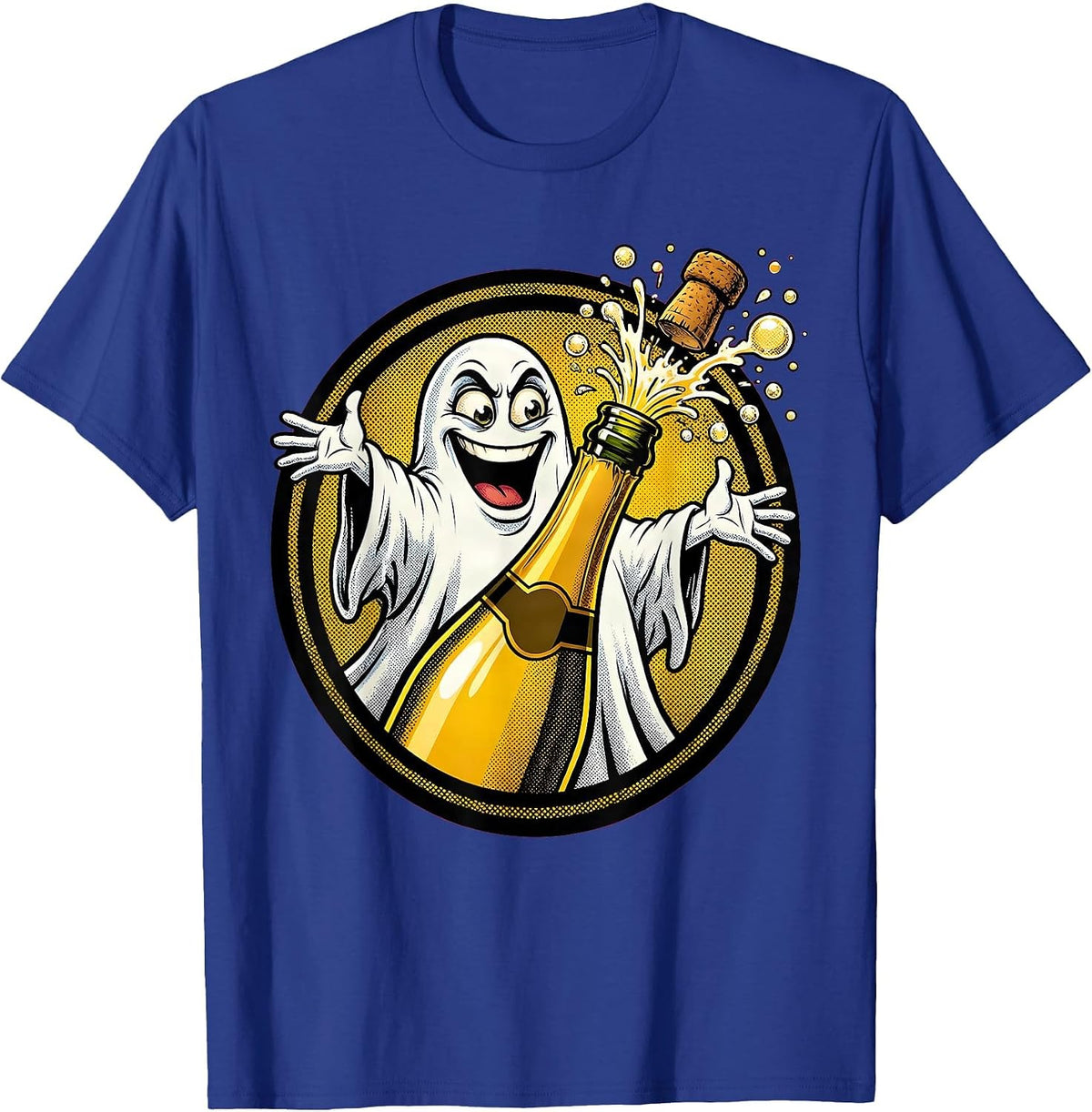 Men's Boo Jee Ghost Champagne Bottle Pop Art T-Shirt - Royal Blue