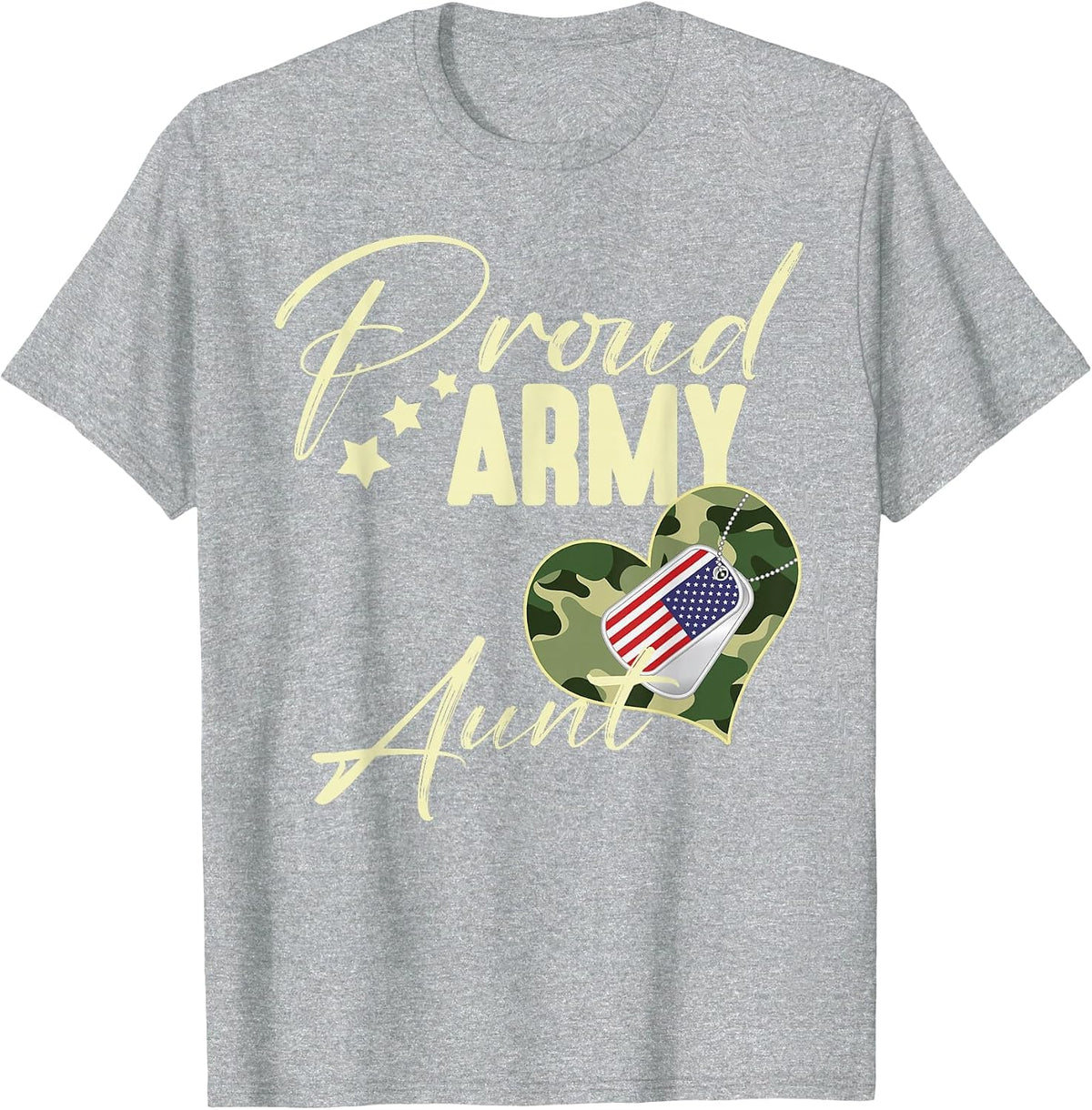 Proud Army Aunt Camouflage Dog Tag USA American Flag T-Shirt - Heather Grey