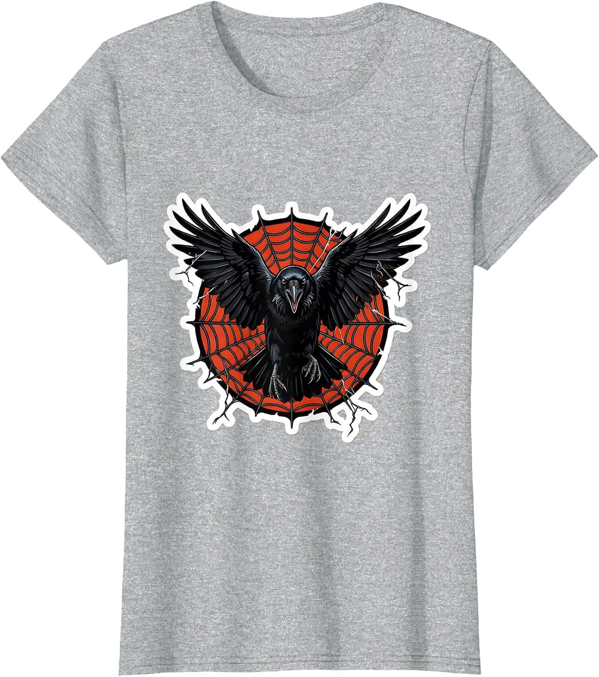 Women's Crow Bursting Through Spider Web Graphic T-Shirt - Heather Grey