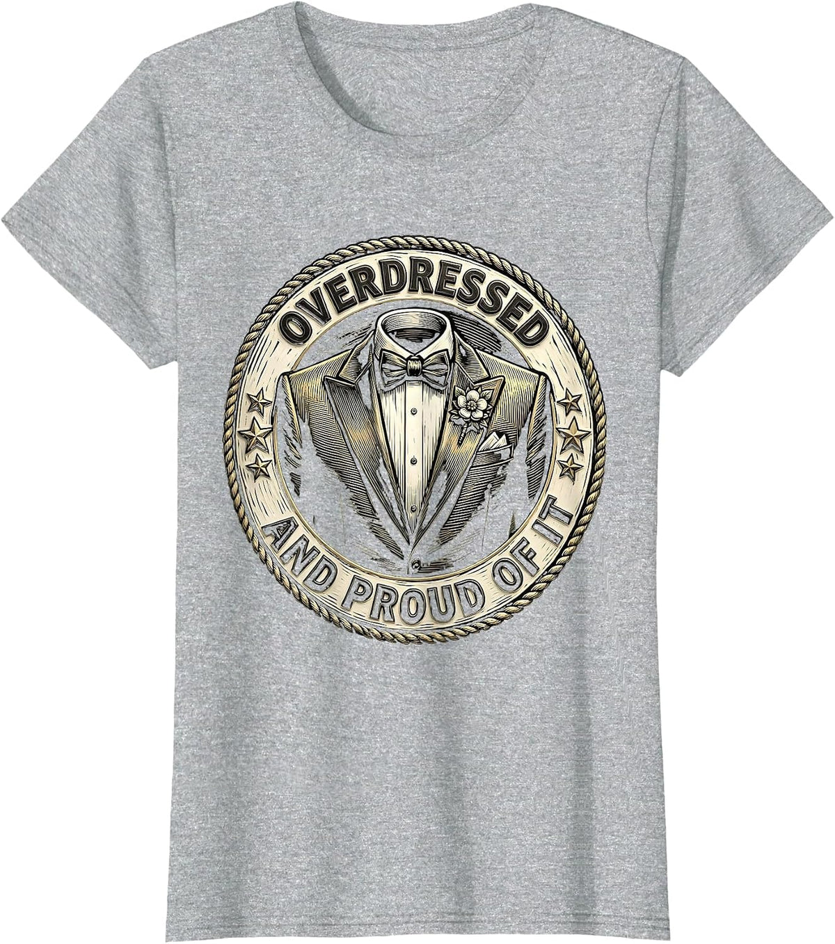 Overdressed and Proud of It Tuxedo Design T-Shirt - Heather Grey