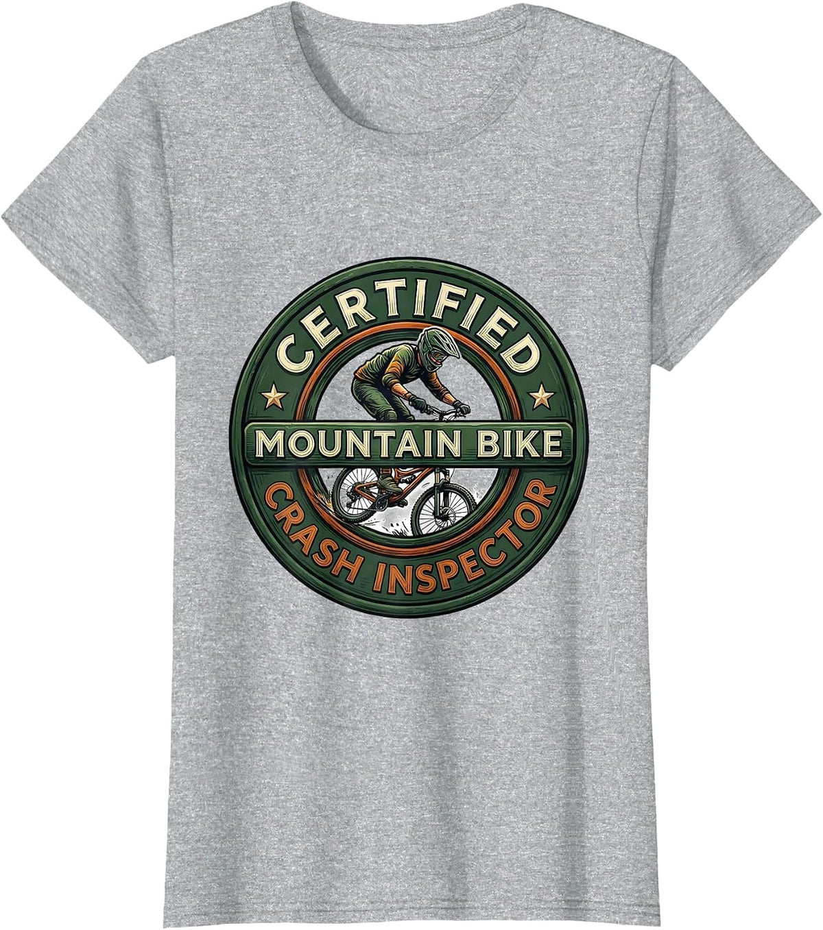 Certified Mountain Bike Crash Inspector Funny Mountain Biker T-Shirt - Heather Grey