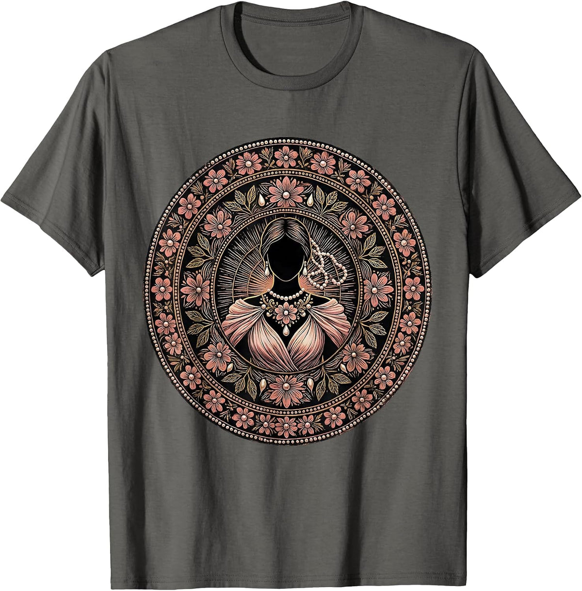 Gigi Glamorous Pearl and Silk Illustration T-Shirt - Asphalt Grey