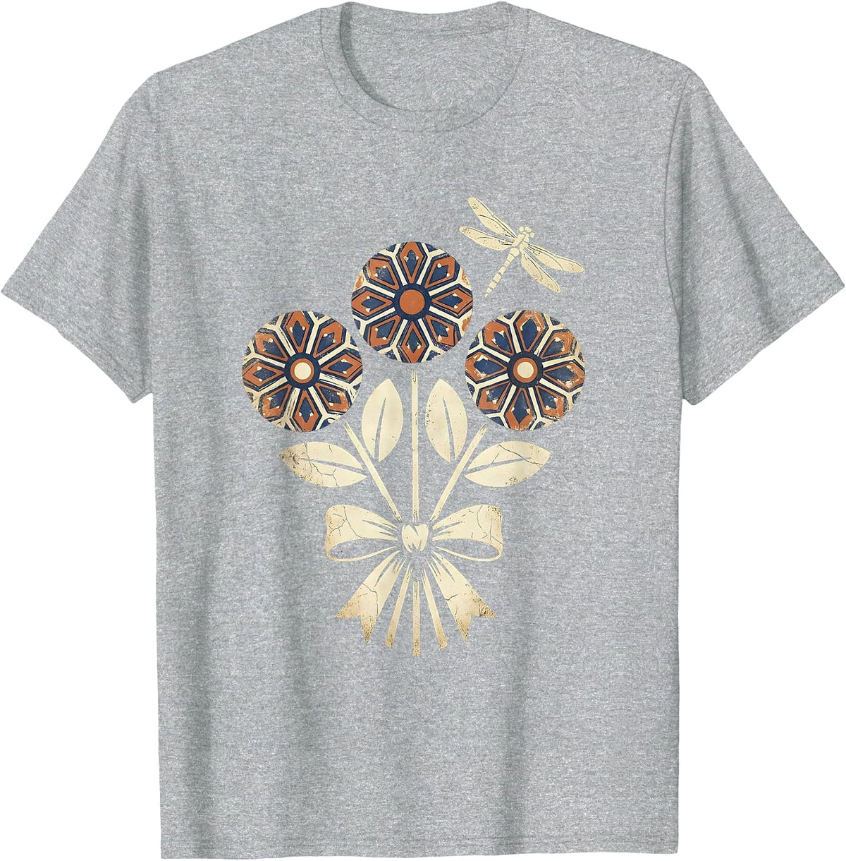 Men's Colorful Talavera Pottery Floral Mexican Design T-Shirt - Heather Grey