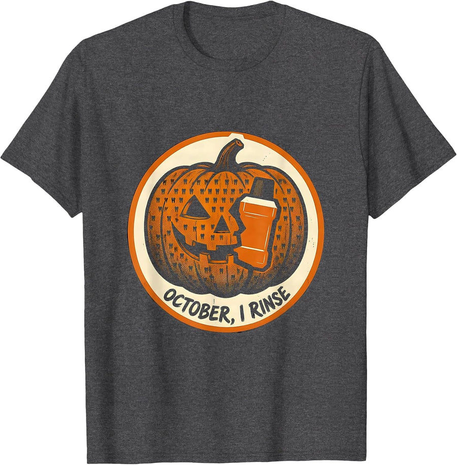 Men's October, I Rinse Funny Dental Hygienist Halloween Fall Humor T-Shirt - Dark Heather Grey