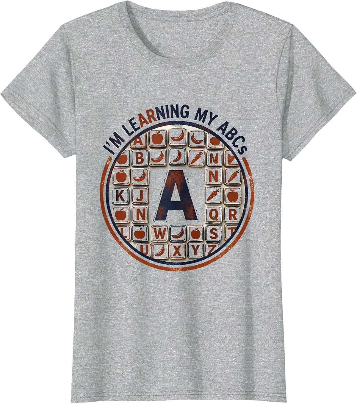 I'm Learning My ABCs Rubber Stamp Kids Alphabet Chart T-Shirt - Heather Grey