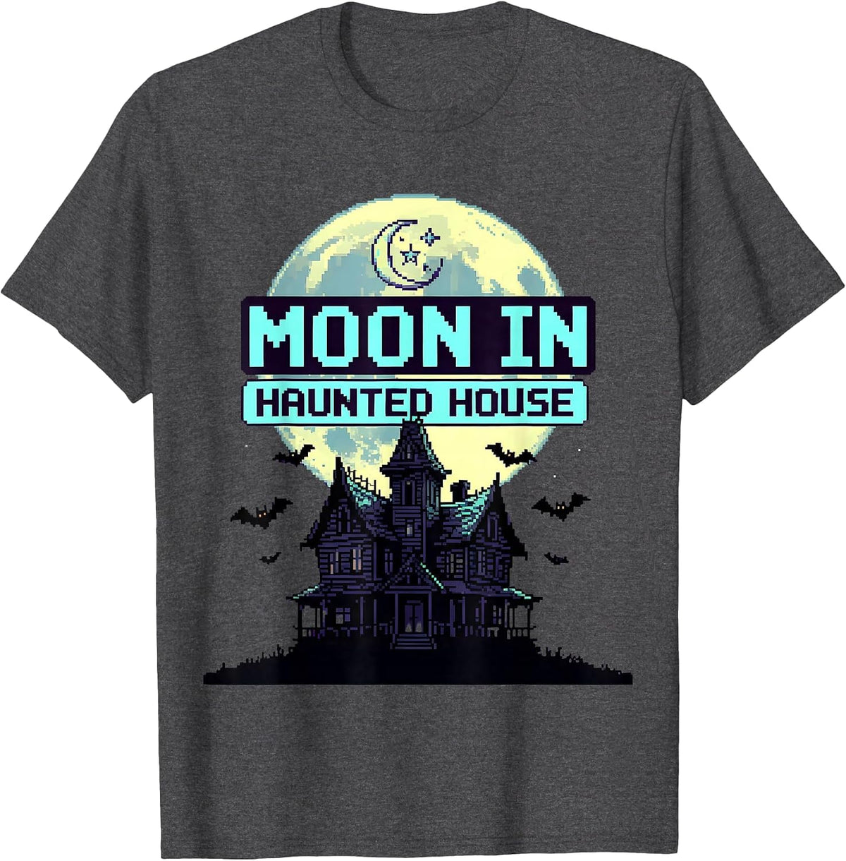Moon in Haunted House Halloween Astrology Design T-Shirt - Dark Heather Grey