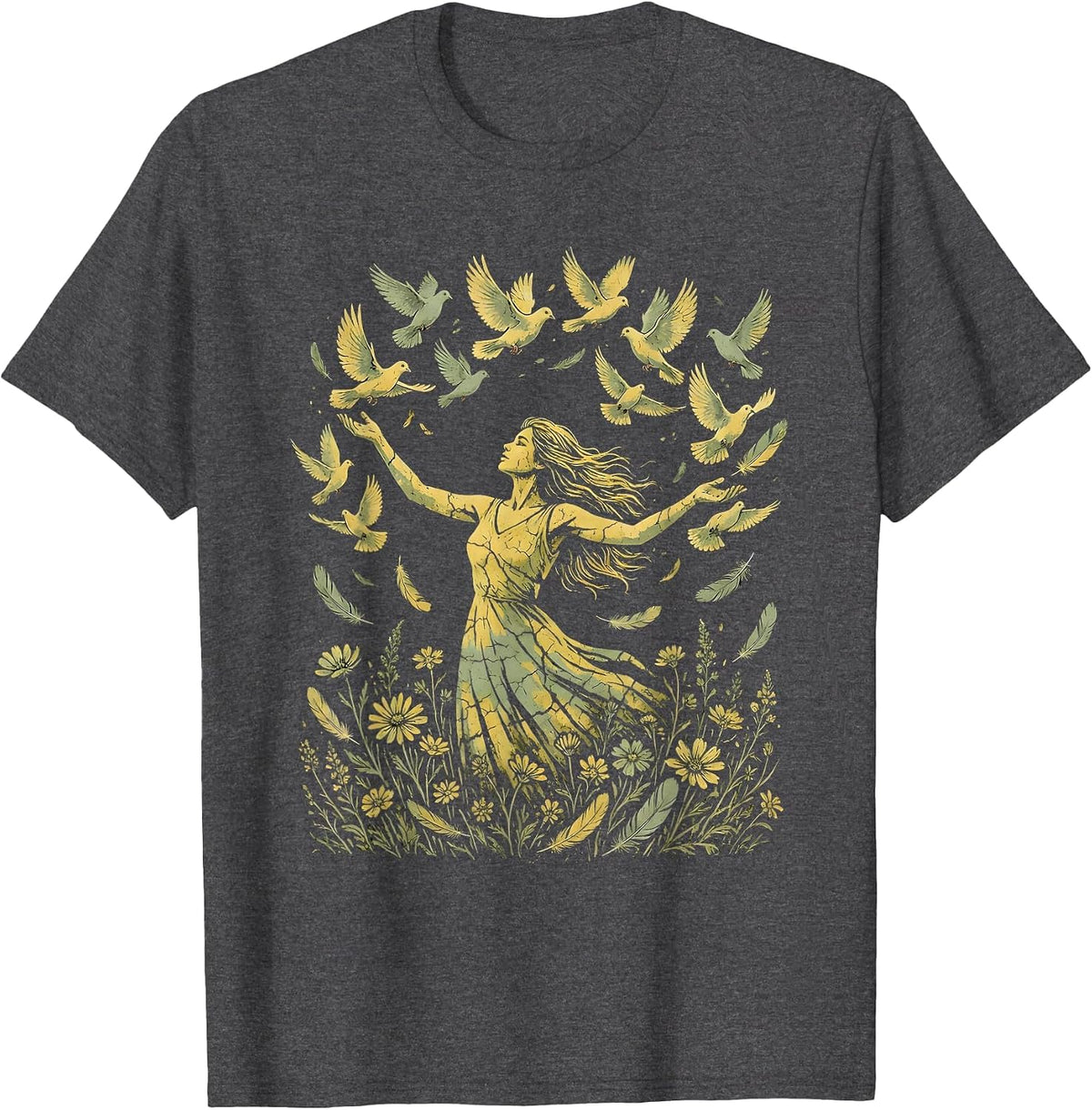 Men's Hippie Free Spirit Birds Released Open Hands T-Shirt - Dark Heather Grey