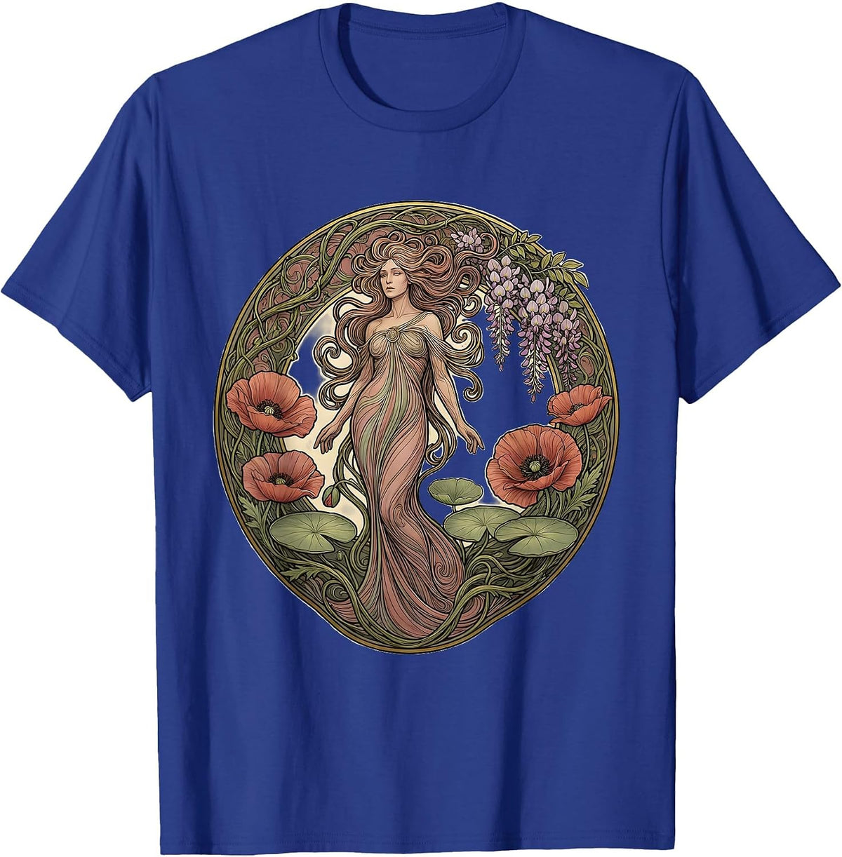 Men's Gigi Botanical Floral Illustration Design T-Shirt - Royal Blue