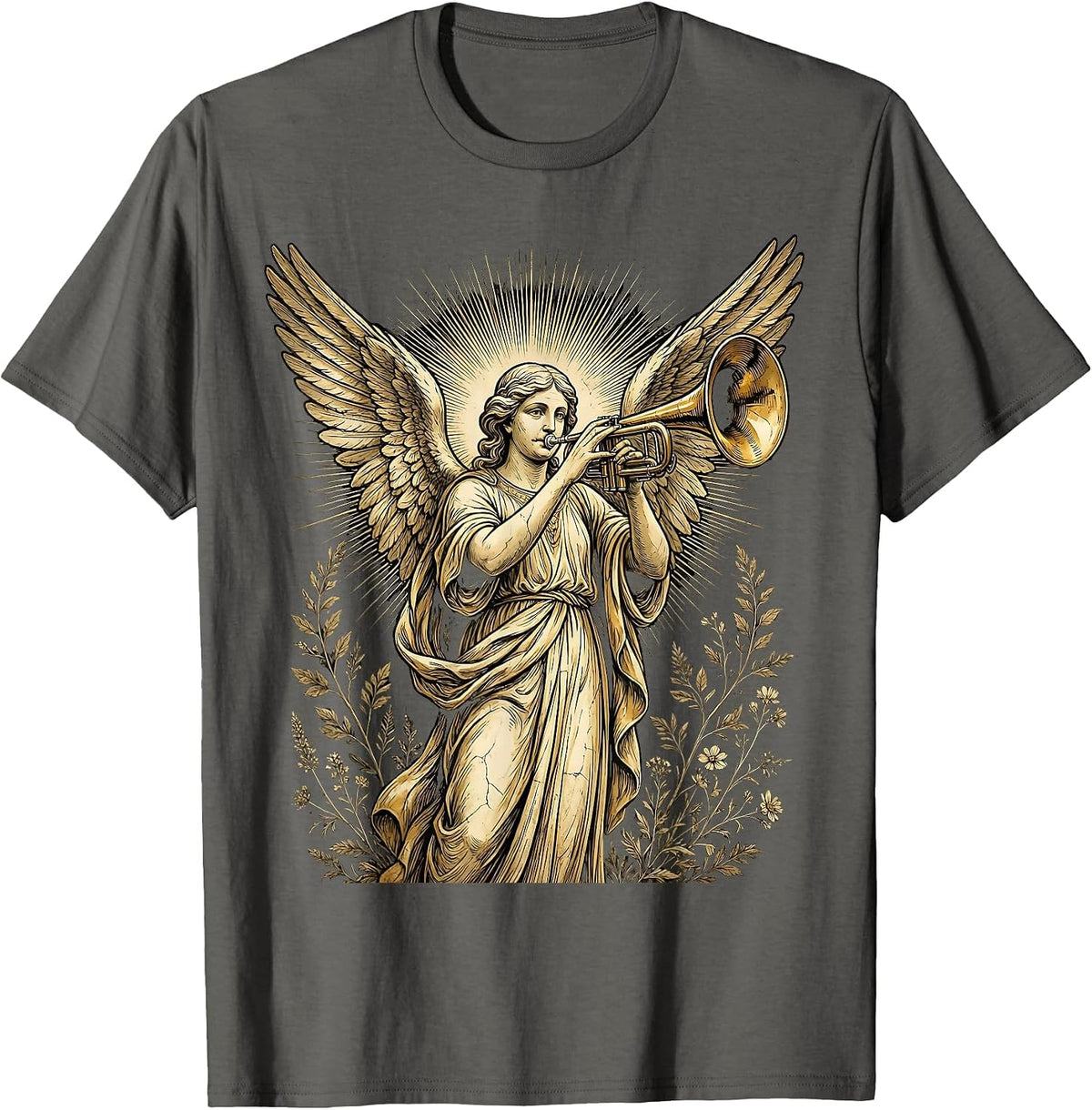 Make Heaven Crowded Angel Trumpet Graphic T-Shirt - Asphalt Grey