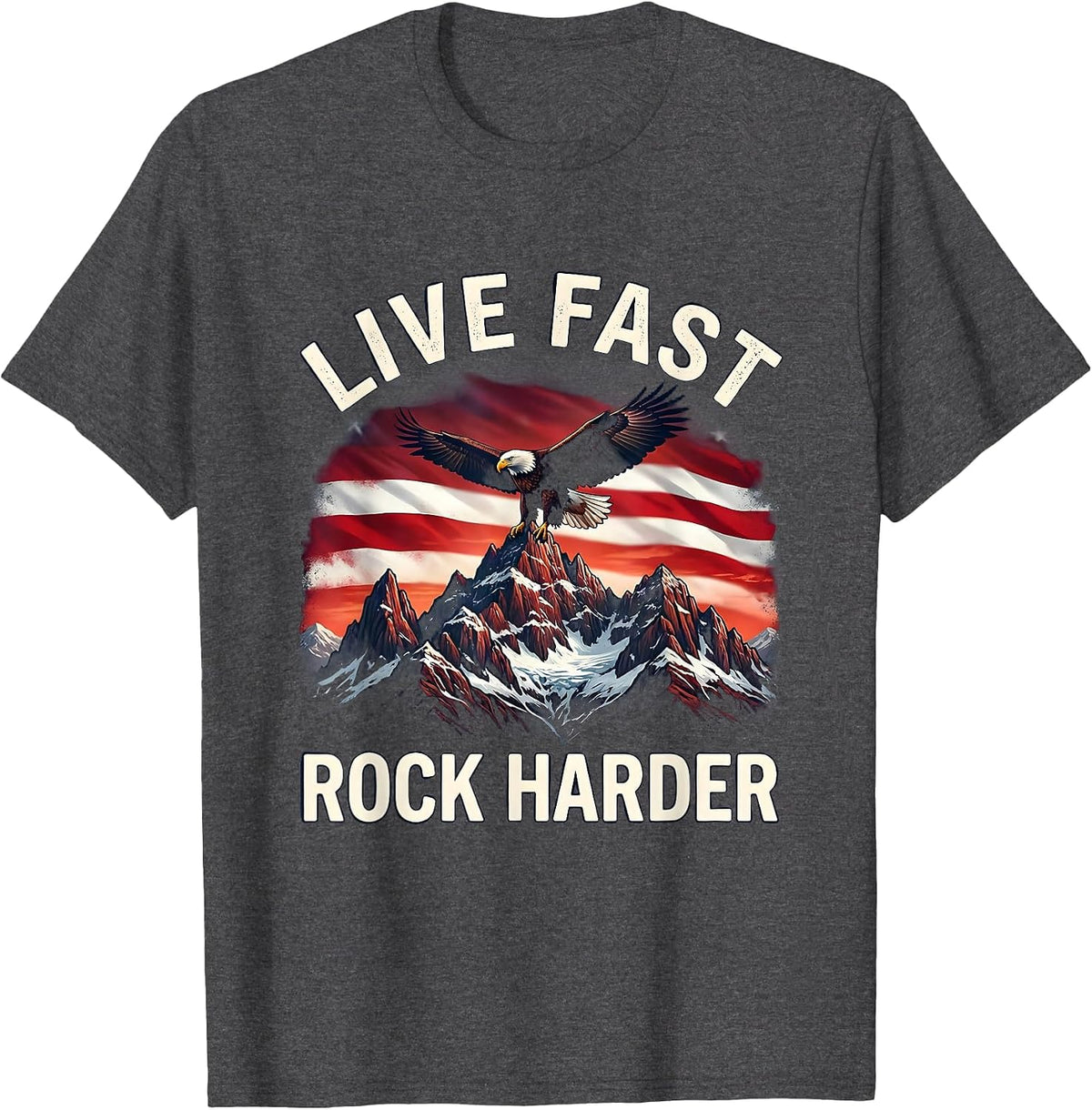 Live Fast Rock Harder 80s Rock Band Design T-Shirt - Dark Heather Grey