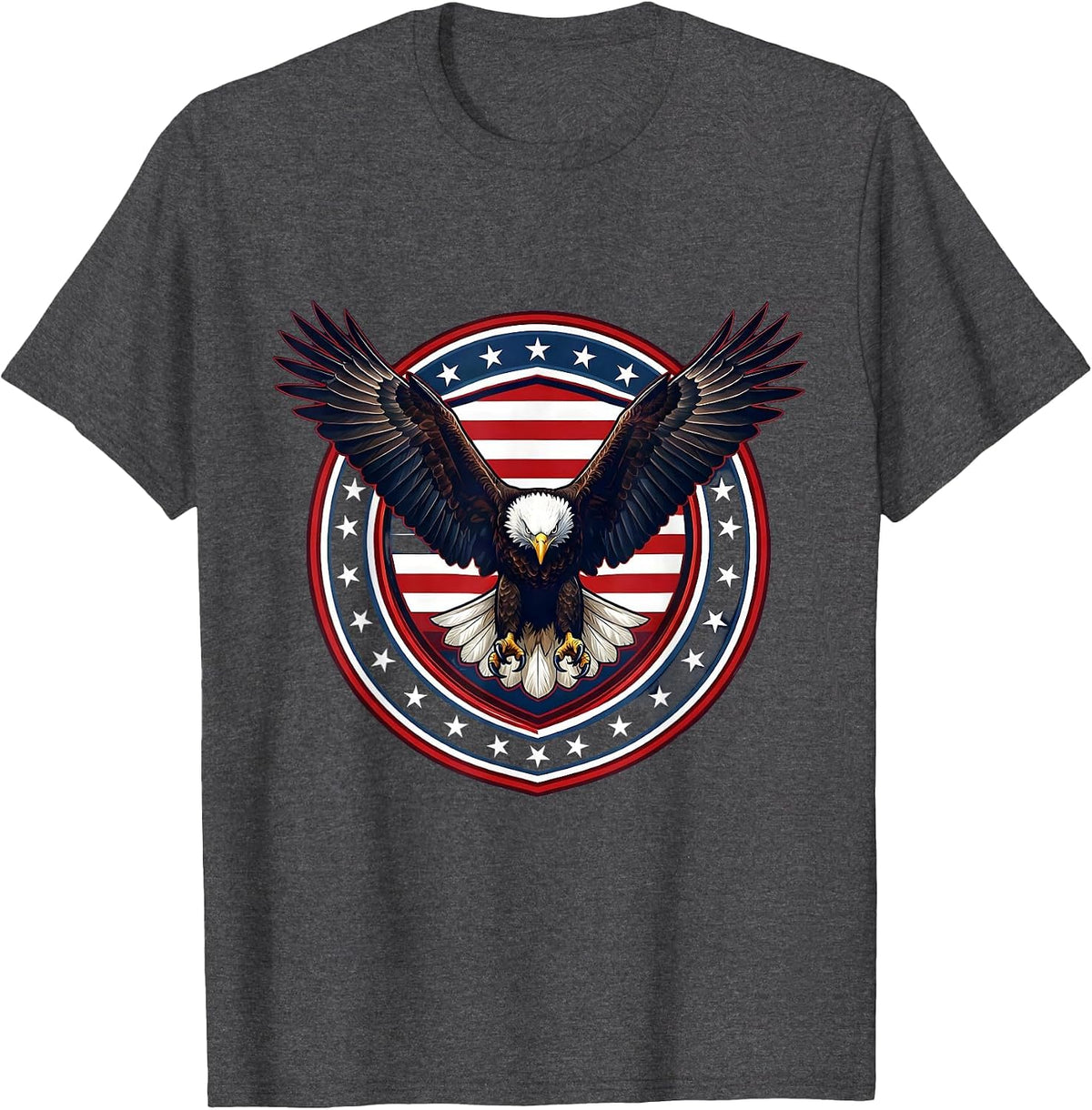 Men's Bald Eagle Landing Wings Spread Freedom Design T-Shirt - Dark Heather Grey