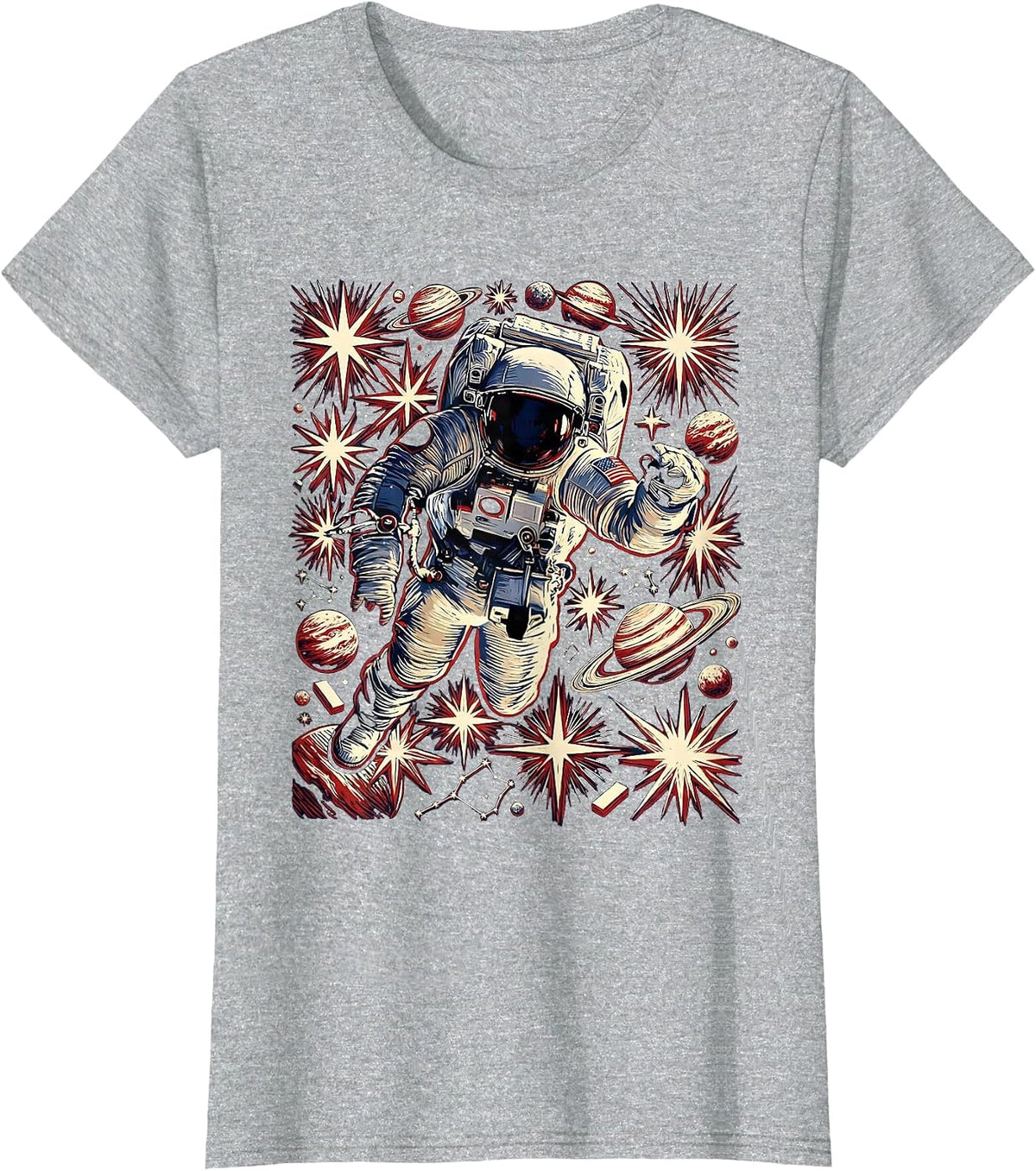 Labor Day Astronaut Floating in Deep Space T-Shirt - Heather Grey