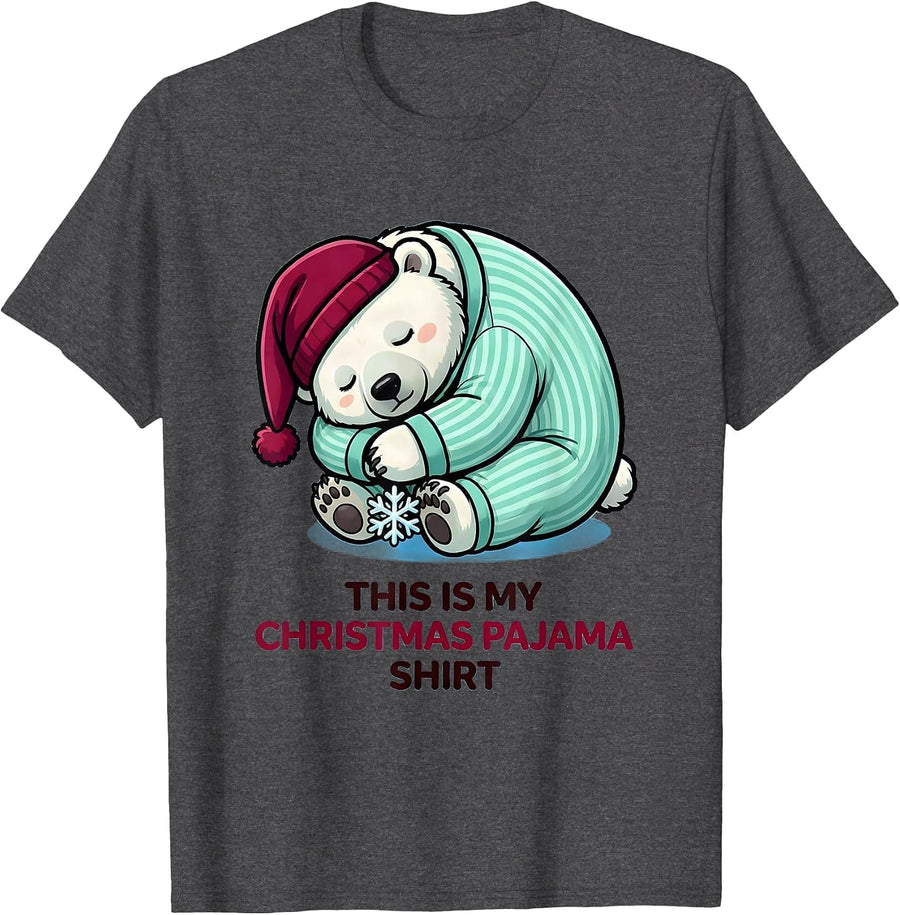 Men's This Is My Christmas Pajama Shirt Cute Kawaii Polar Bear T-Shirt - Dark Heather Grey