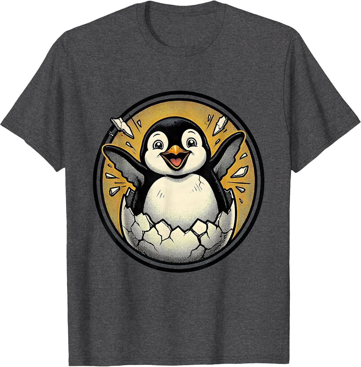 Men's Baby Penguin Hatching From Egg Cute Graphic T-Shirt - Dark Heather Grey