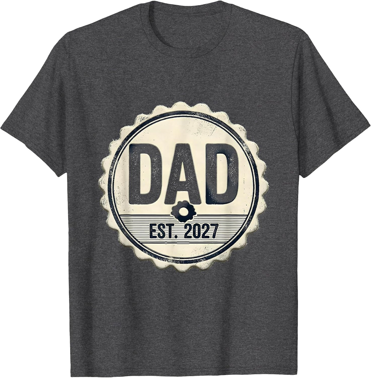 Men's Dad Est. 2027 Rubber Stamp First Time Dad New Parent T-Shirt - Dark Heather Grey