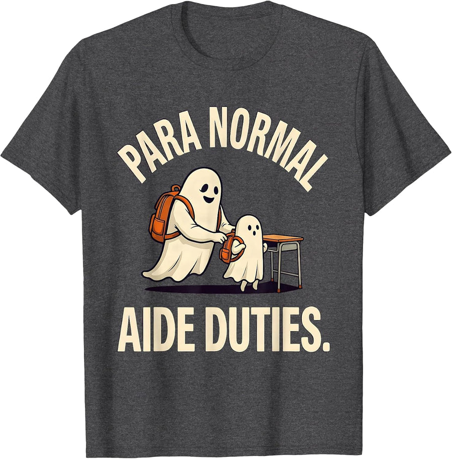 Men's Para Normal Aide Duties Funny Paraprofessional Ghost T-Shirt - Dark Heather Grey