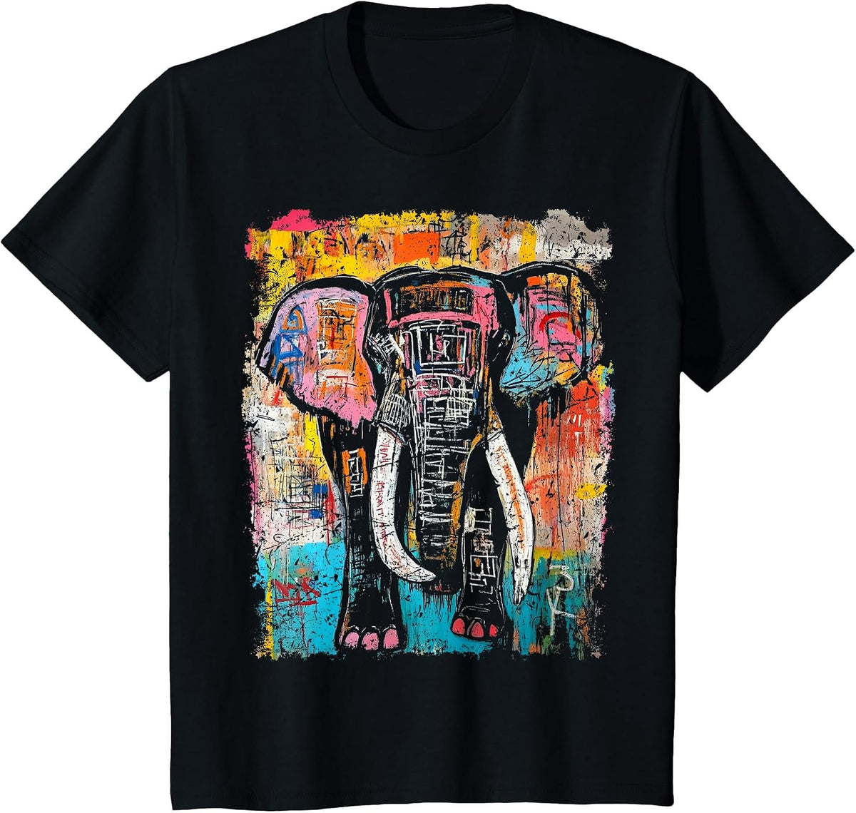 Pop Art Style Elephant 90s Graffiti T-Shirt - Black