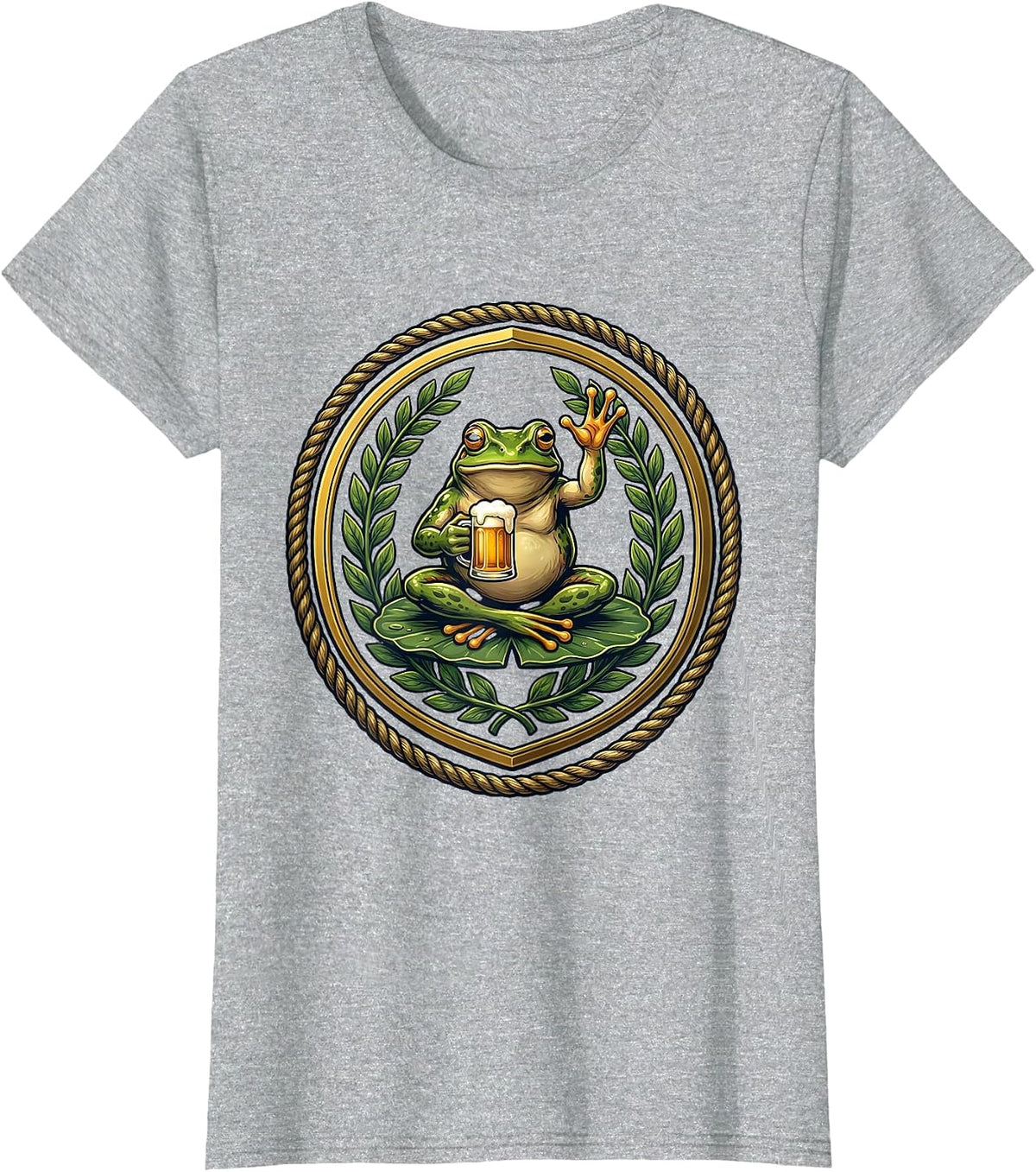 Women's Frog on Lily Pad Craft Beer Illustration T-Shirt - Heather Grey