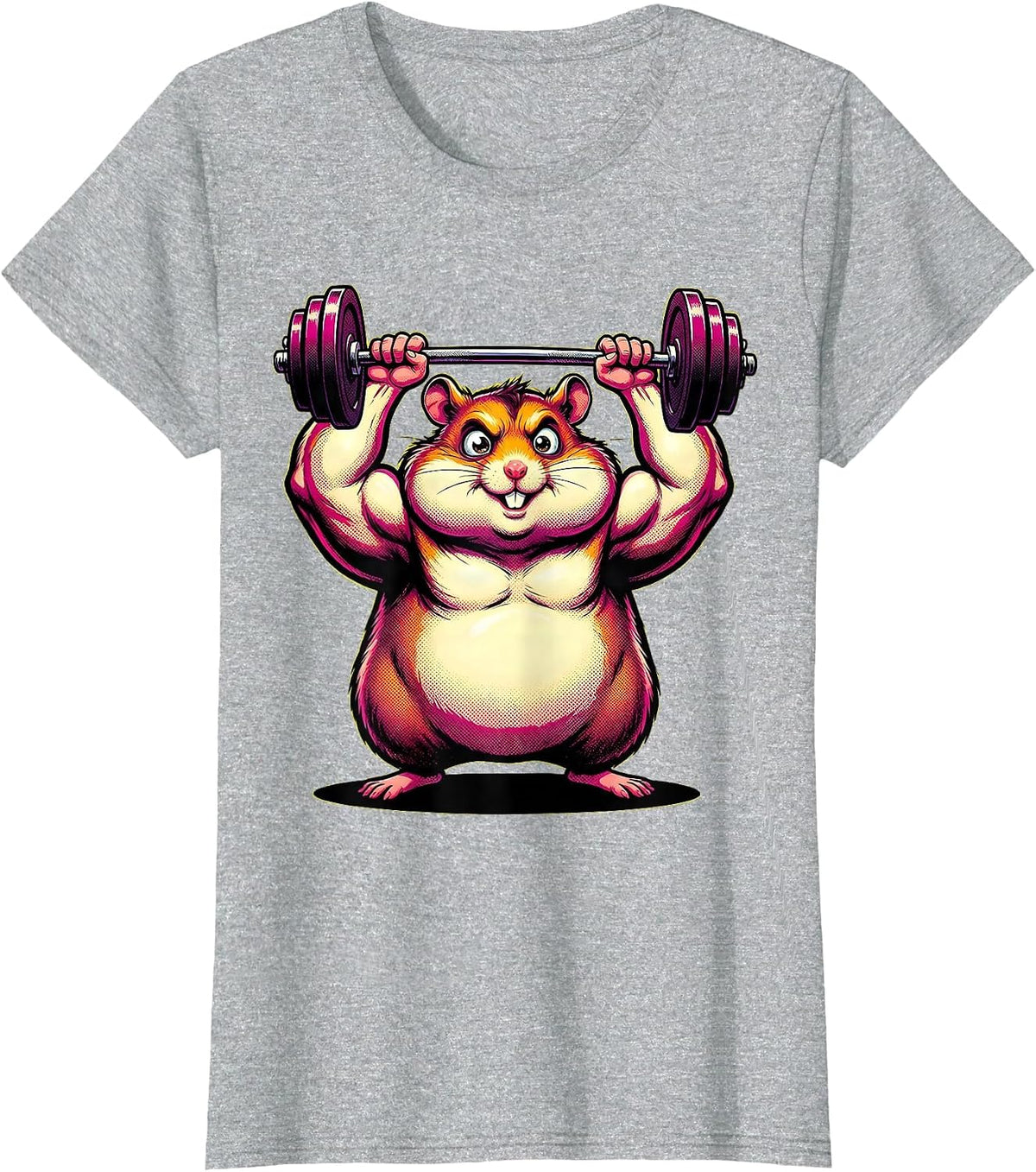 Women's Funny Hamster Weightlifter Bodybuilder Gym Graphic T-Shirt - Heather Grey