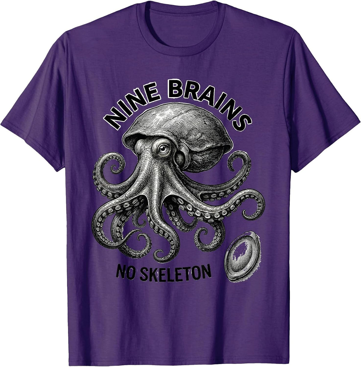 Men's Nine Brains No Skeleton Monochromatic Octopus Engraved Sea T-Shirt - Purple