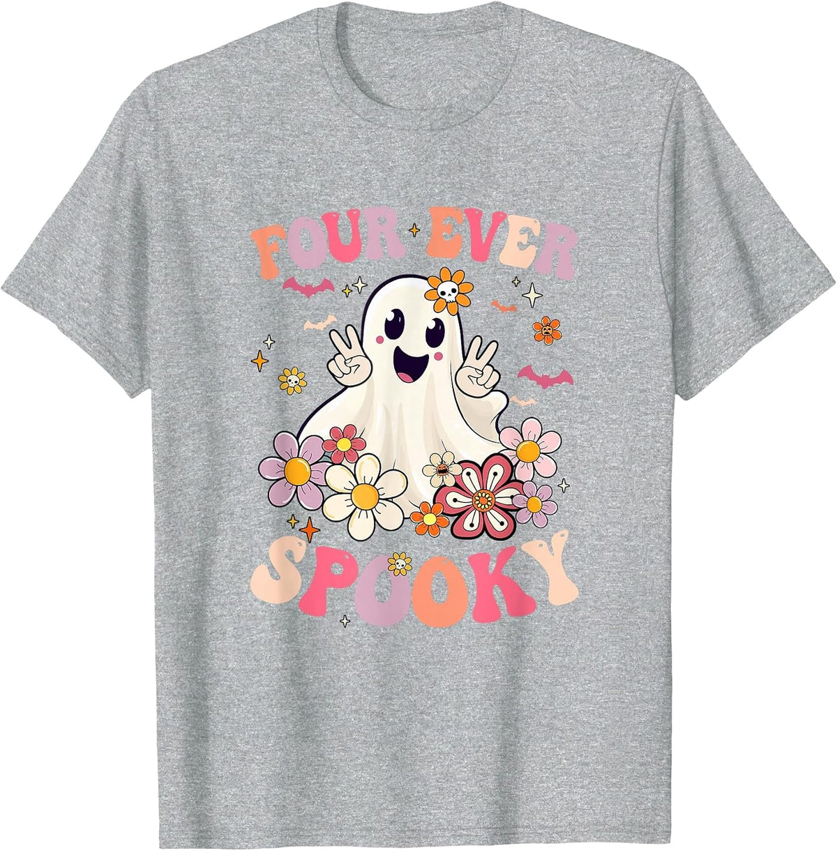 Four Ever Spooky Halloween 4Th Birthday Party Decorations T-Shirt - Heather Grey