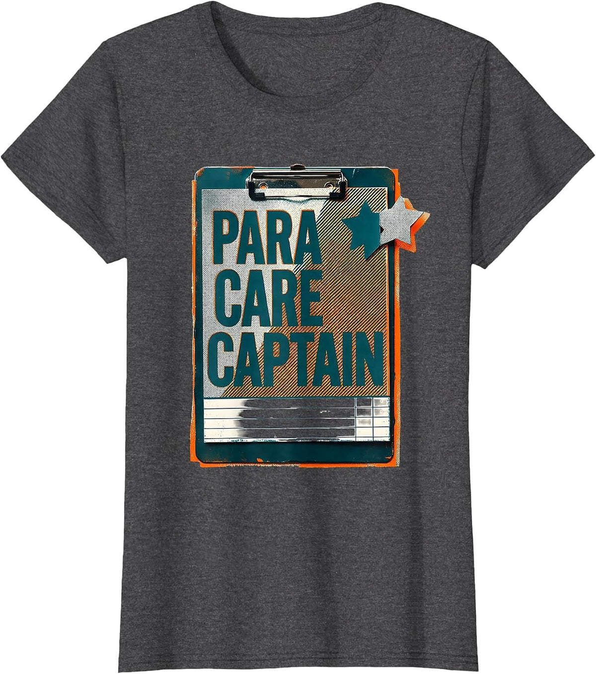 Women's Para Care Captain Risograph Paraprofessional Teacher's Aide T-Shirt - Dark Heather Grey