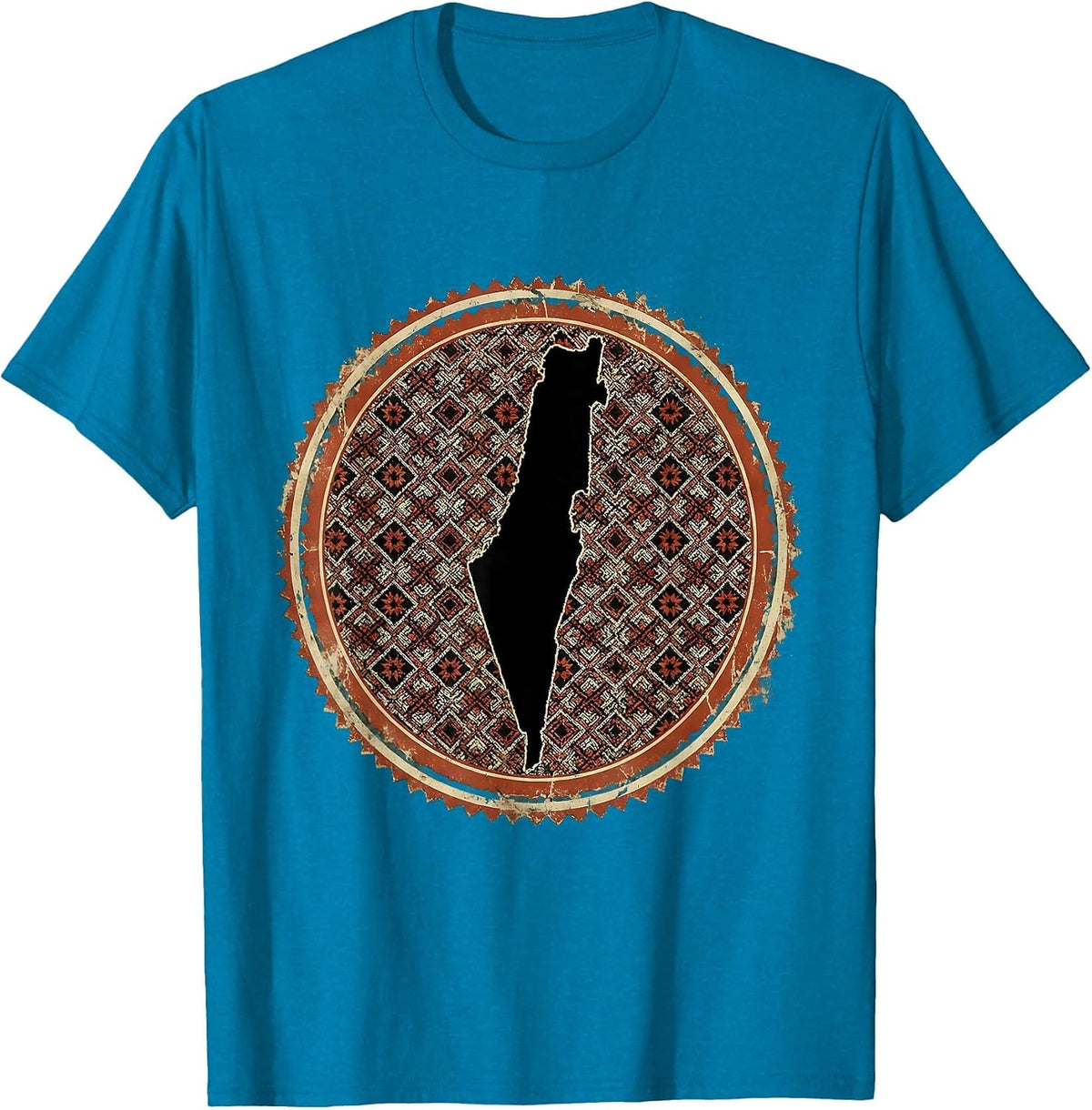 Palestine Map Tatreez Embroidery Pattern Design T-Shirt - Sapphire Blue