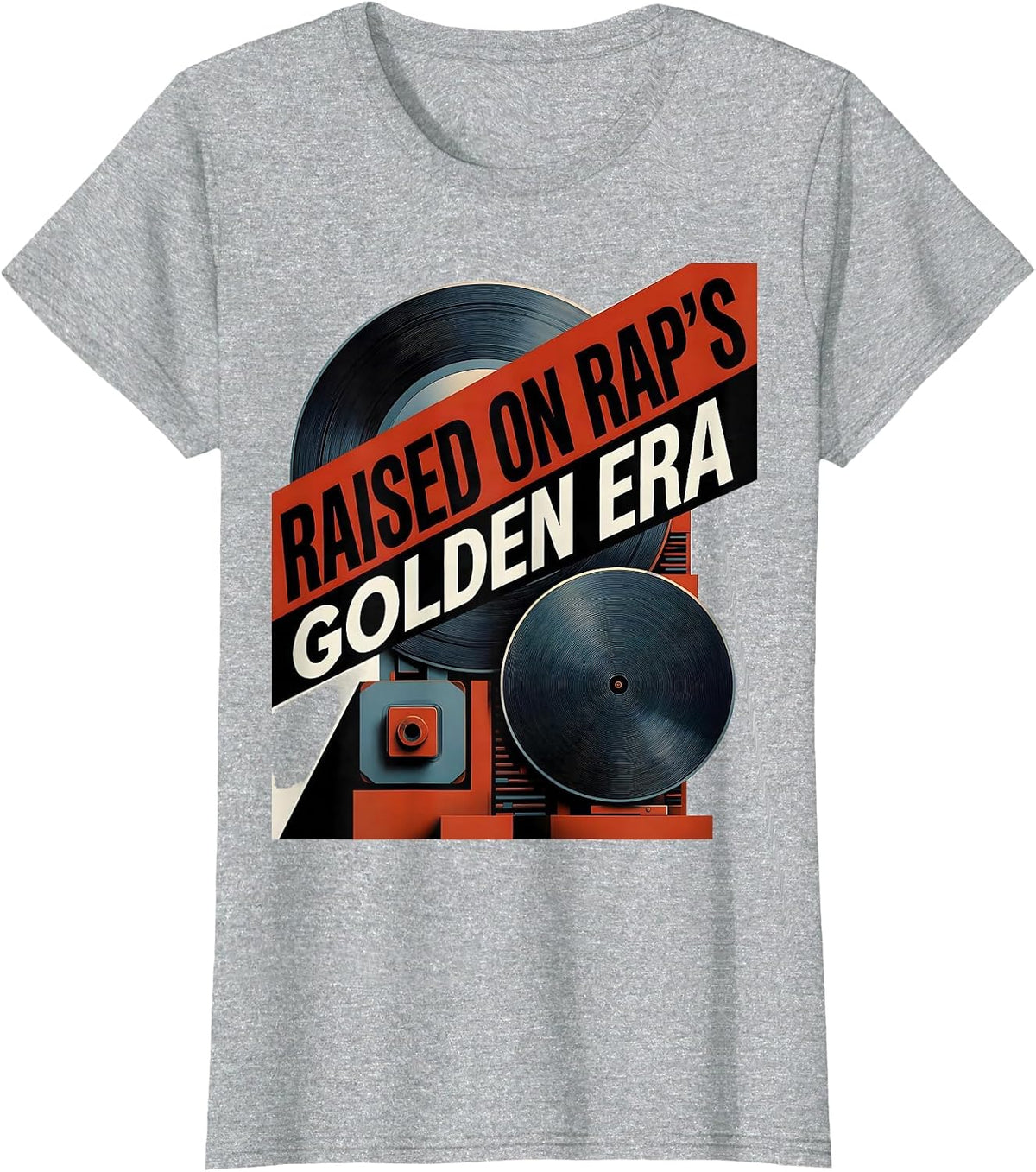 Raised On Rap's Golden Era Constructivist Poster Old School T-Shirt - Heather Grey