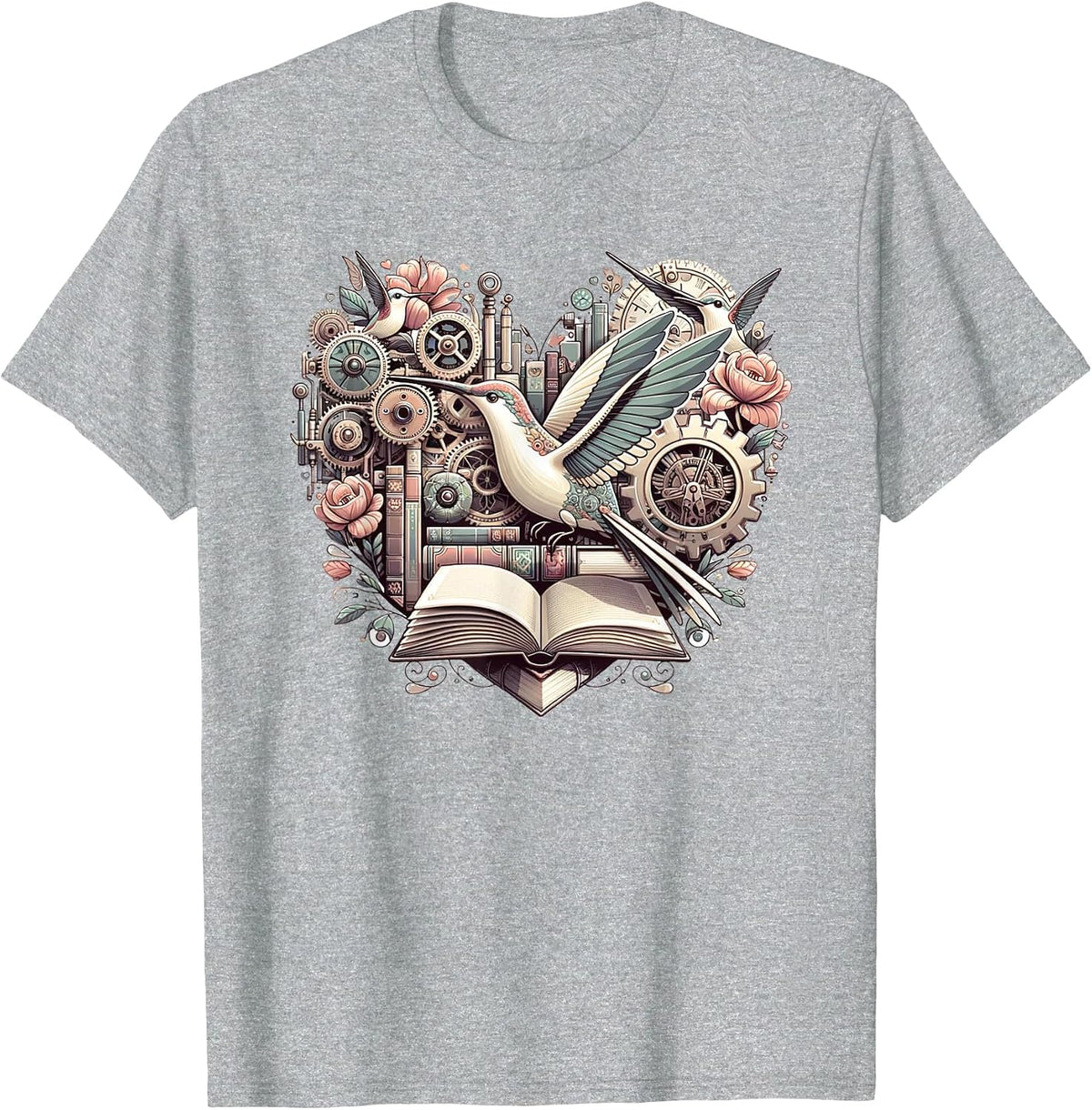 Hummingbird Steampunk Imagination Hearts Valentine T-Shirt - Heather Grey