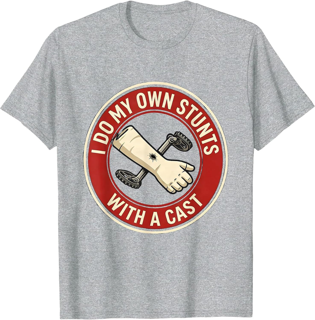 Men's I Do My Own Stunts With A Cast Funny Injury Humor Get Well T-Shirt - Heather Grey