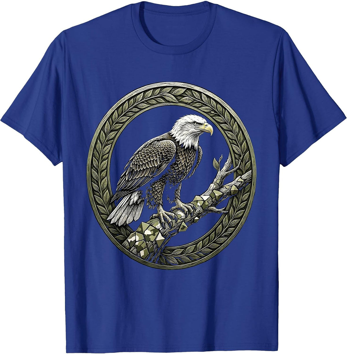 Men's Bald Eagle Camo Branch Wildlife Illustration T-Shirt - Royal Blue