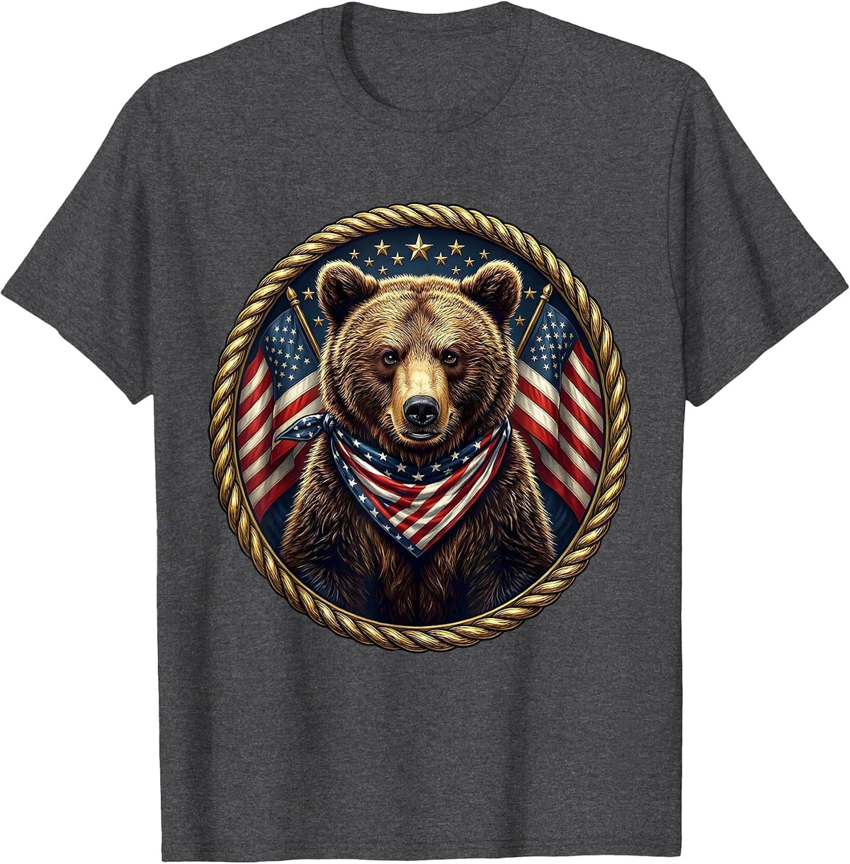 Men's Patriotic Bear Cub Red White and Blue Design T-Shirt - Dark Heather Grey
