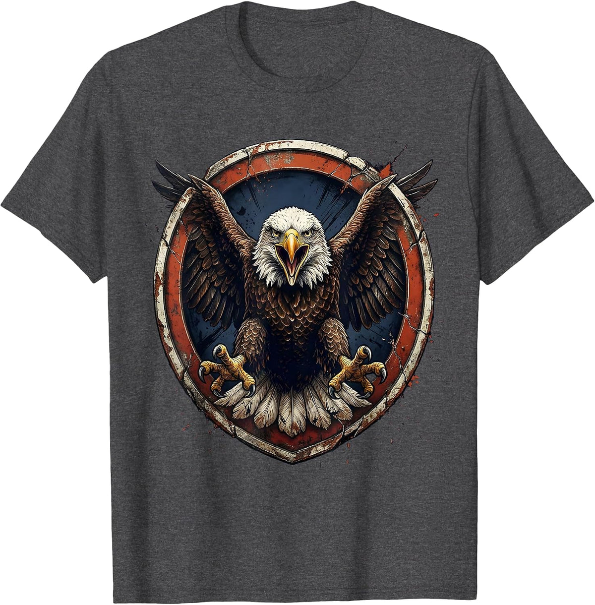 Bald Eagle Talons Extended Patriotic Faith Design T-Shirt - Dark Heather Grey