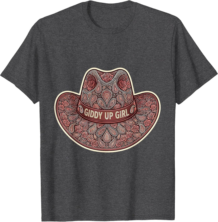 Men's Giddy Up Girl Cowgirl Western Design T-Shirt - Dark Heather Grey