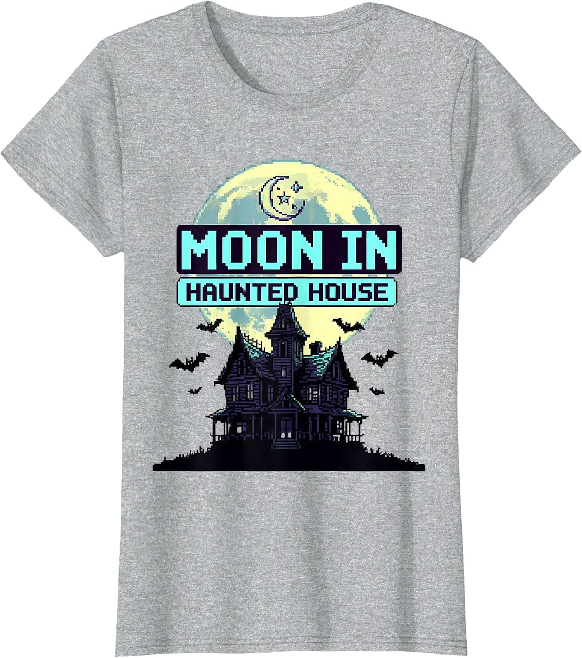 Moon in Haunted House Halloween Astrology Design T-Shirt - Heather Grey